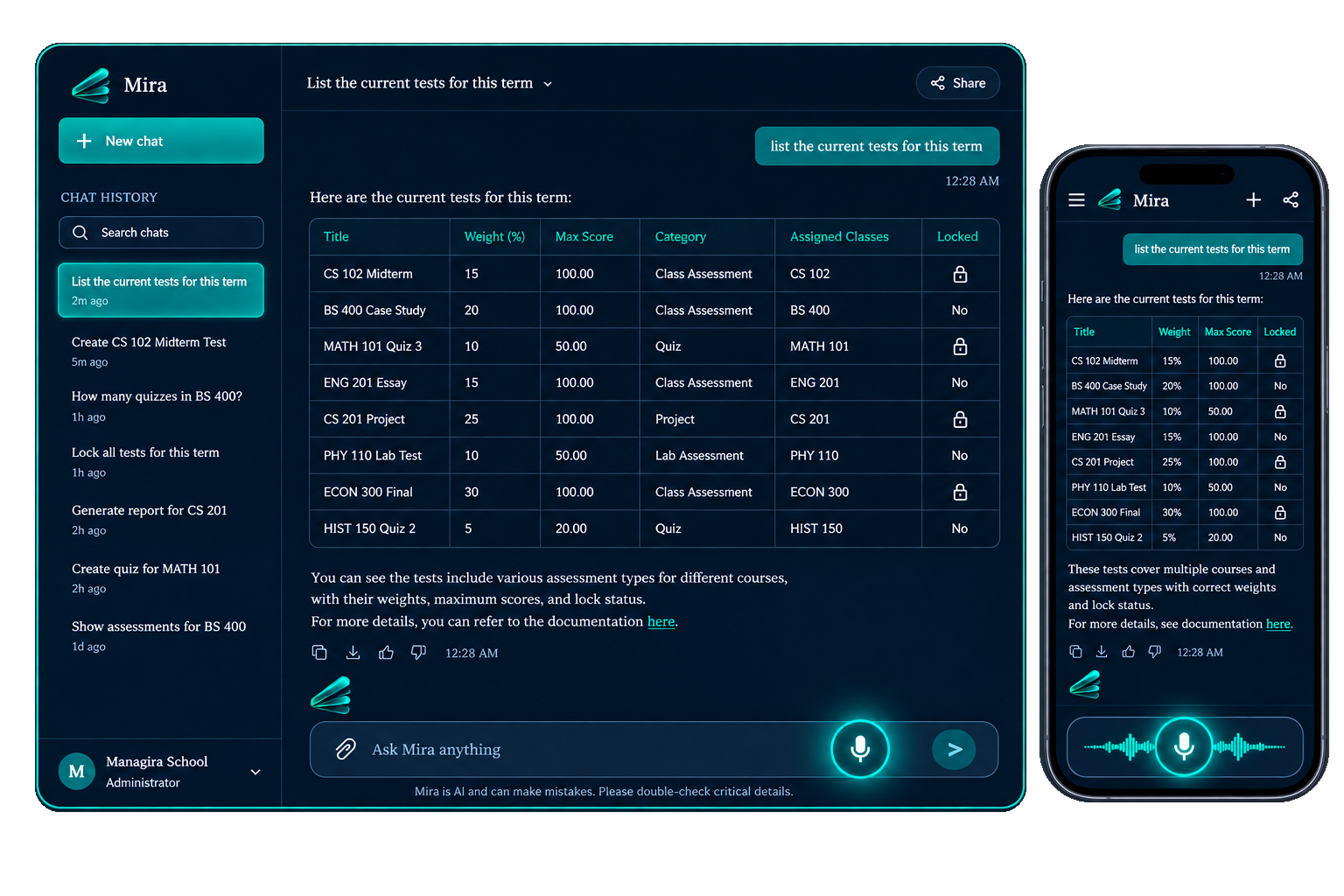 Mira chat interface